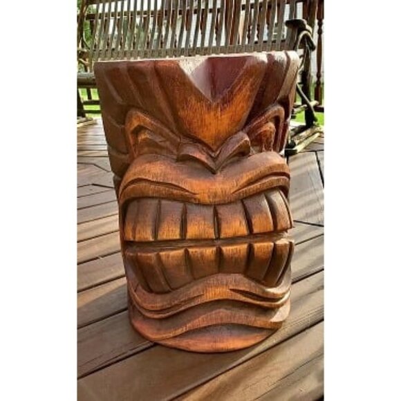 New Grand Tiki Face Kanaloa Teeth Indoor/Outdoor Side Table Statue
